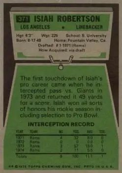 1975 Topps #371 - Isiah Robertson - Los Angeles Rams - Back 1975 Topps #371 - Isiah Robertson - Los Angeles Rams - Back