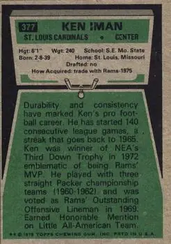 1975 Topps #377 - Ken Iman - St. Louis Cardinals - Back 1975 Topps #377 - Ken Iman - St. Louis Cardinals - Back