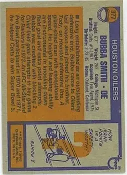 1976 Topps #377 - Bubba Smith - Houston Oilers - Back 1976 Topps #377 - Bubba Smith - Houston Oilers - Back