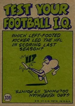 1972 Topps #339 - Floyd Little - Denver Broncos - Back