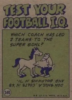 1972 Topps #340 - Len Dawson - Kansas City Chiefs - Back 1972 Topps #340 - Len Dawson - Kansas City Chiefs - Back