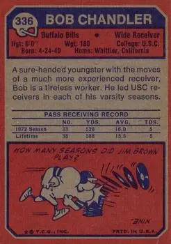 1973 Topps #336 - Bob Chandler - Buffalo Bills - Back