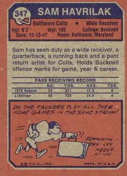 1973 Topps #347 - Sam Havrilak - Baltimore Colts