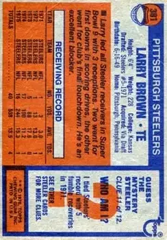 1976 Topps #381 - Larry Brown - Pittsburgh Steelers - Back