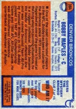 1976 Topps #384 - Bobby Maples - Denver Broncos - Back 1976 Topps #384 - Bobby Maples - Denver Broncos - Back