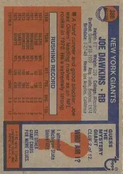 1976 Topps #386 - Joe Dawkins - New York Giants - Back