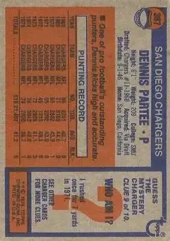 1976 Topps #387 - Dennis Partee - San Diego Chargers - Back