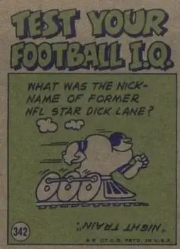 1972 Topps #342 - Larry Brown - Washington Redskins - Back