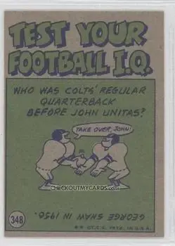 1972 Topps #348 - George Blanda - Oakland Raiders - Back