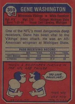 1973 Topps #359 - Gene Washington - Minnesota Vikings - Back 1973 Topps #359 - Gene Washington - Minnesota Vikings - Back