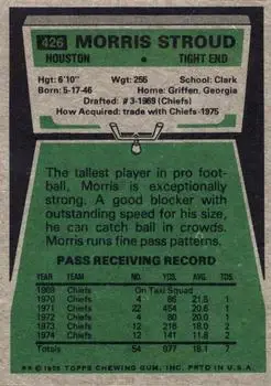 1975 Topps #426 - Morris Stroud - Houston Oilers - Back