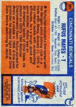 1976 Topps #391 - Rufus Mayes - Cincinnati Bengals - Back