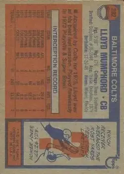 1976 Topps #392 - Lloyd Mumphord - Baltimore Colts - Back