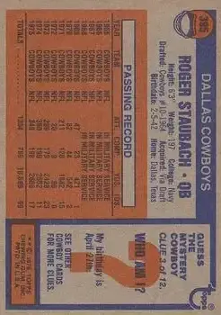 1976 Topps #395 - Roger Staubach - Dallas Cowboys - Back 1976 Topps #395 - Roger Staubach - Dallas Cowboys - Back