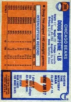 1976 Topps #396 - Doug Buffone - Chicago Bears - Back