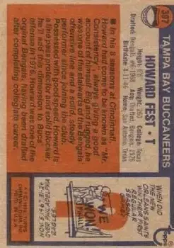 1976 Topps #397 - Howard Fest - Tampa Bay Buccaneers - Back 1976 Topps #397 - Howard Fest - Tampa Bay Buccaneers - Back