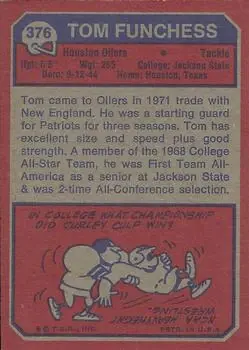 1973 Topps #376 - Tom Funchess - Houston Oilers - Back