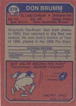 1973 Topps #378 - Don Brumm - St. Louis Cardinals 1973 Topps #378 - Don Brumm - St. Louis Cardinals