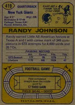 1974 Topps #419 - Randy Johnson - New York Giants