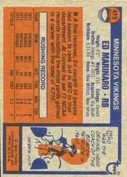 1976 Topps #419 - Ed Marinaro - Minnesota Vikings - Back 1976 Topps #419 - Ed Marinaro - Minnesota Vikings - Back