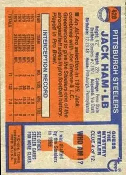 1976 Topps #420 - Jack Ham - Pittsburgh Steelers