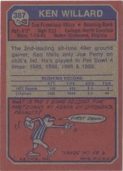 1973 Topps #387 - Ken Willard - San Francisco 49ers 1973 Topps #387 - Ken Willard - San Francisco 49ers