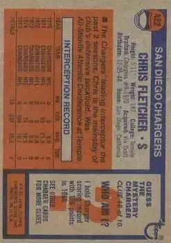1976 Topps #422 - Chris Fletcher - San Diego Chargers - Back 1976 Topps #422 - Chris Fletcher - San Diego Chargers - Back