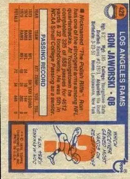 1976 Topps #426 - Ron Jaworski - Los Angeles Rams - Back