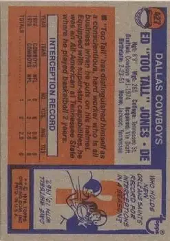 1976 Topps #427 - Ed "Too Tall" Jones - Dallas Cowboys - Back