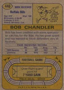 1974 Topps #446 - Bob Chandler - Buffalo Bills - Back 1974 Topps #446 - Bob Chandler - Buffalo Bills - Back