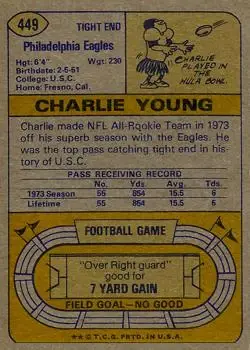 1974 Topps #449 - Charle Young - Philadelphia Eagles - Back 1974 Topps #449 - Charle Young - Philadelphia Eagles - Back