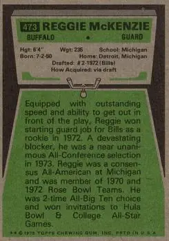 1975 Topps #473 - Reggie McKenzie - Buffalo Bills - Back 1975 Topps #473 - Reggie McKenzie - Buffalo Bills - Back