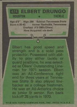 1975 Topps #474 - Elbert Drungo - Houston Oilers - Back 1975 Topps #474 - Elbert Drungo - Houston Oilers - Back