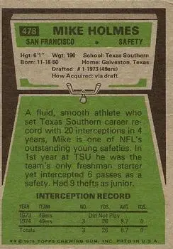 1975 Topps #478 - Mike Holmes - San Francisco 49ers - Back 1975 Topps #478 - Mike Holmes - San Francisco 49ers - Back