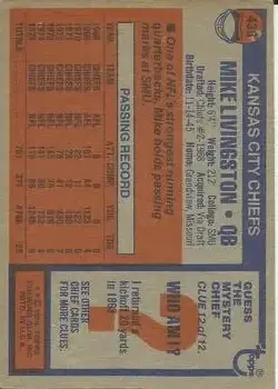 1976 Topps #436 - Mike Livingston - Kansas City Chiefs - Back 1976 Topps #436 - Mike Livingston - Kansas City Chiefs - Back