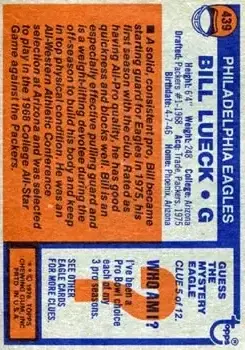 1976 Topps #439 - Bill Lueck - Philadelphia Eagles - Back 1976 Topps #439 - Bill Lueck - Philadelphia Eagles - Back
