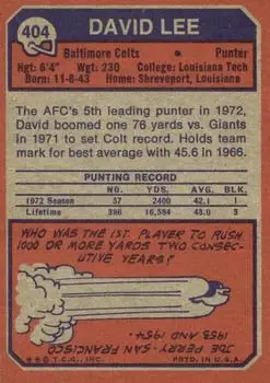1973 Topps #404 - David Lee - Baltimore Colts