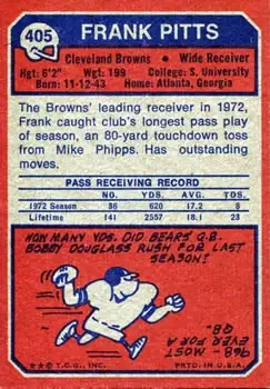 1973 Topps #405 - Frank Pitts - Cleveland Browns