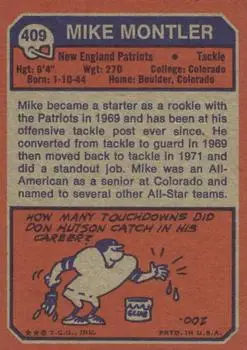 1973 Topps #409 - Mike Montler - New England Patriots