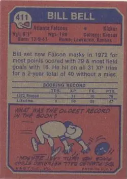 1973 Topps #411 - Bill Bell - Atlanta Falcons