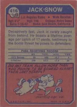 1973 Topps #416 - Jack Snow - Los Angeles Rams - Back