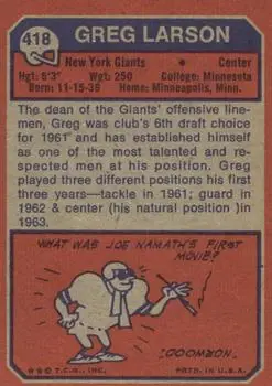 1973 Topps #418 - Greg Larson - New York Giants
