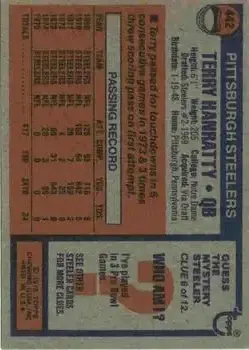 1976 Topps #442 - Terry Hanratty - Pittsburgh Steelers - Back 1976 Topps #442 - Terry Hanratty - Pittsburgh Steelers - Back