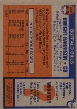 1976 Topps #444 - Dwight Harrison - Buffalo Bills - Back