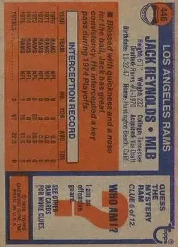 1976 Topps #446 - Jack Reynolds - Los Angeles Rams - Back 1976 Topps #446 - Jack Reynolds - Los Angeles Rams - Back
