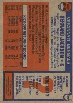 1976 Topps #449 - Bernard Jackson - Cincinnati Bengals