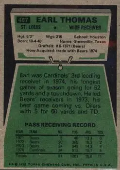1975 Topps #487 - Earl Thomas - St. Louis Cardinals - Back