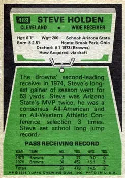 1975 Topps #489 - Steve Holden - Cleveland Browns - Back