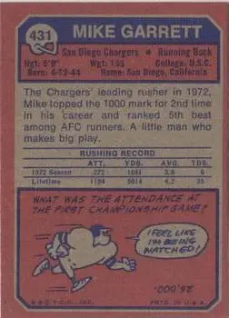 1973 Topps #431 - Mike Garrett - San Diego Chargers