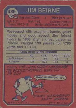 1973 Topps #439 - Jim Beirne - Houston Oilers - Back 1973 Topps #439 - Jim Beirne - Houston Oilers - Back